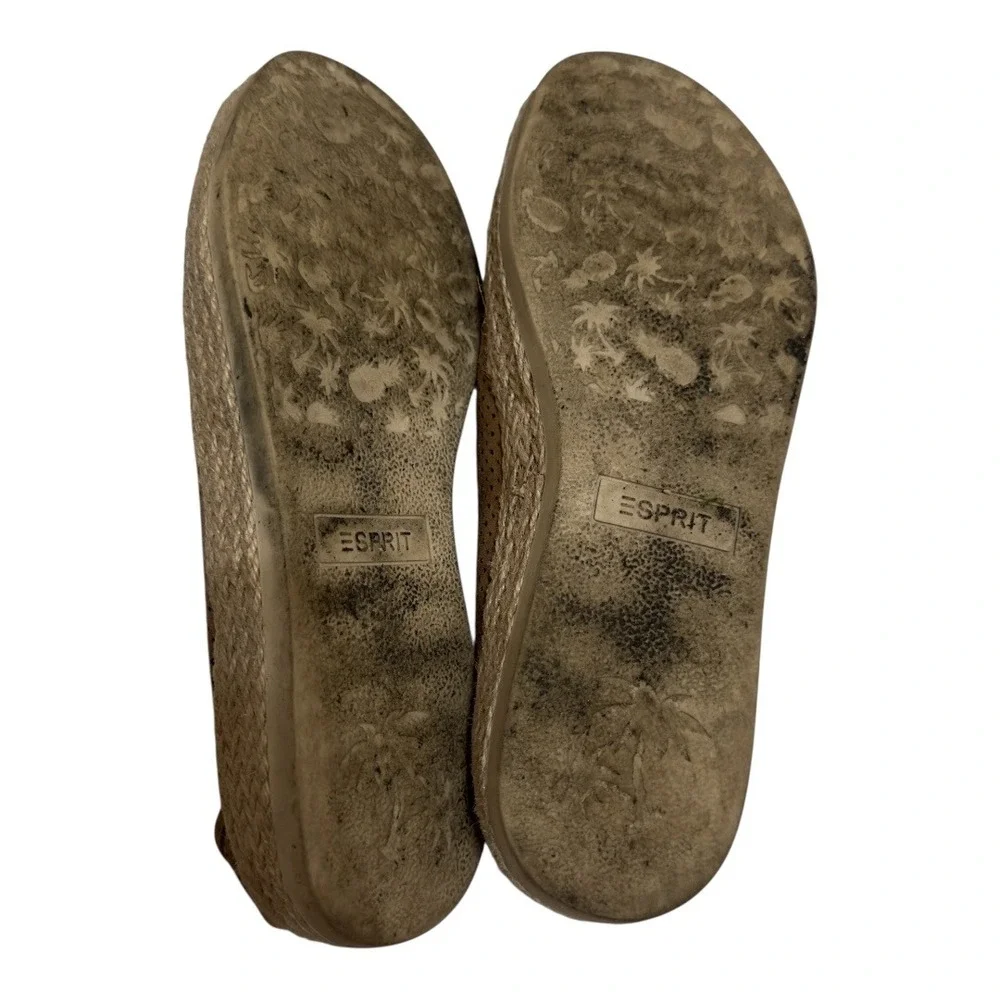 Esprit Espadrille Shoes Faux Suede Perforated Slip On Platform‎ Brown Casual 8.5